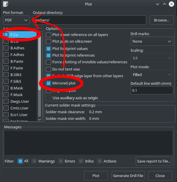 How to get a mirrored plot PCB from KiCAD
